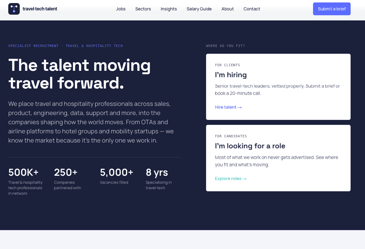 Travel Tech Talent website homepage